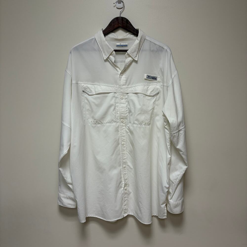 Columbia PFG White Long Sleeve Button Up Cargo Utility Fishing Sportsman XXL